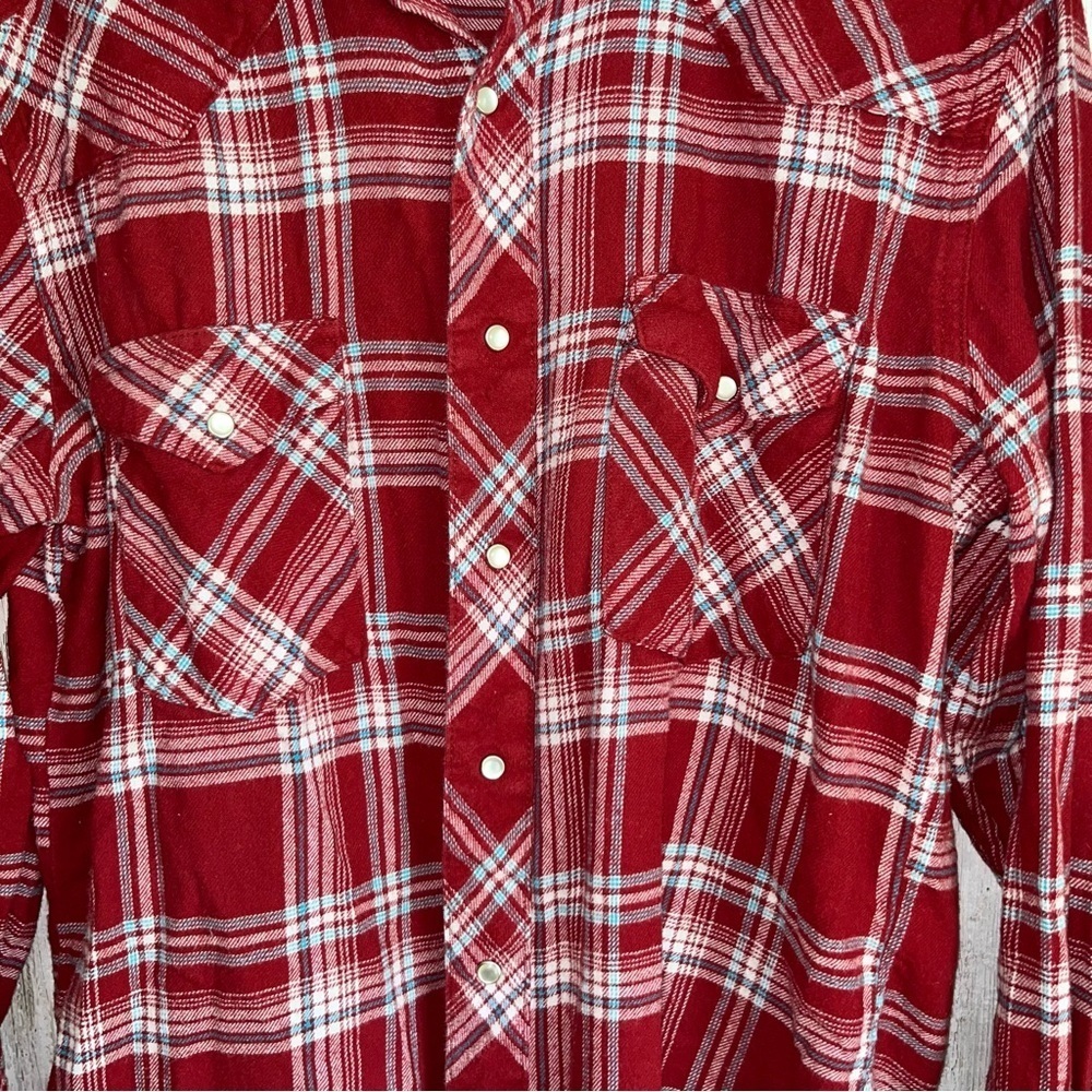 Wrangle Red Snap Button Plaid Button Down - image 4